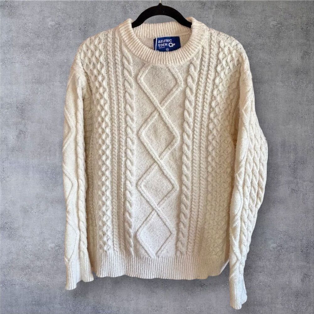 Aelfric Eden Unisex Beige Cable-Knit Crewneck Sweater Size M‎